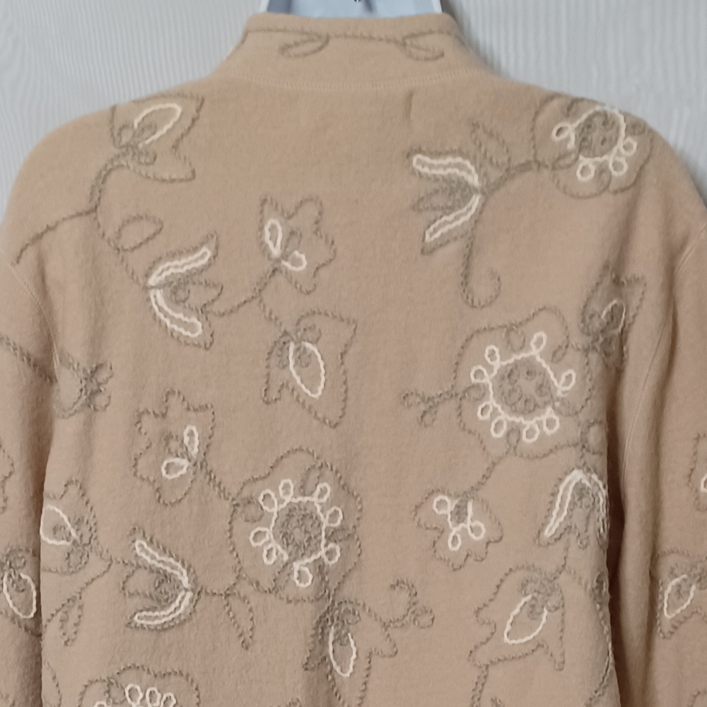 JONES NEW YORK Cream Floral Merino Wool Zipper Front Swearter. L - Picture 11 of 13